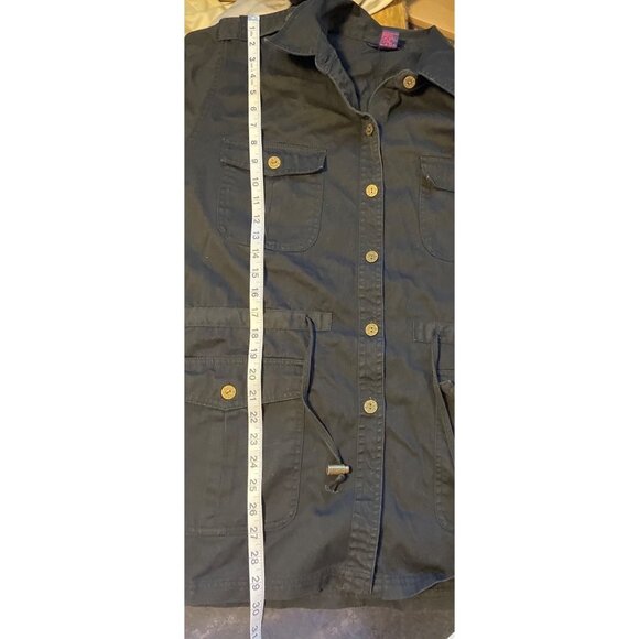 Denim & Co Black Long Safari Button Front Jacket Sz 1X - Picture 8 of 9